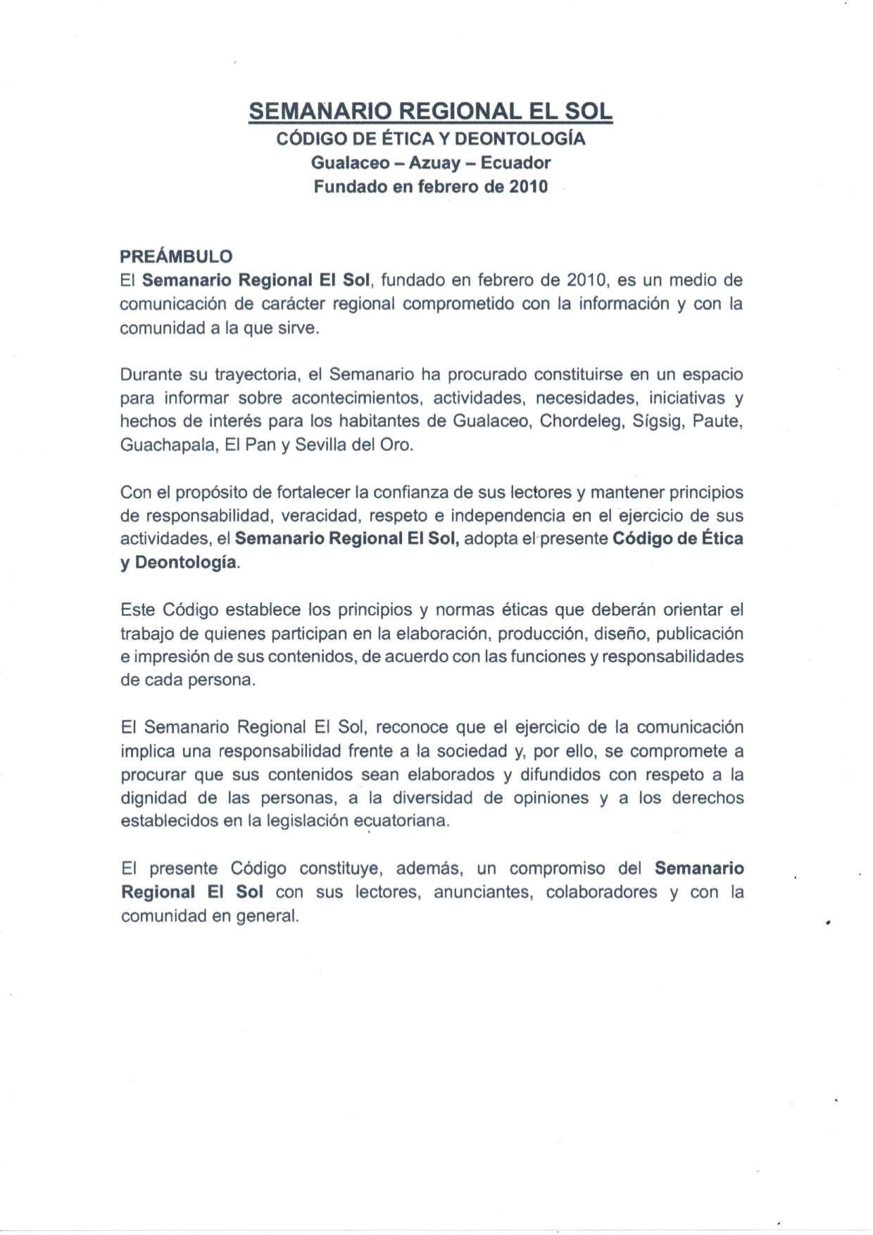 Código de Ética y Deontología, página 1 de 12: Preámbulo